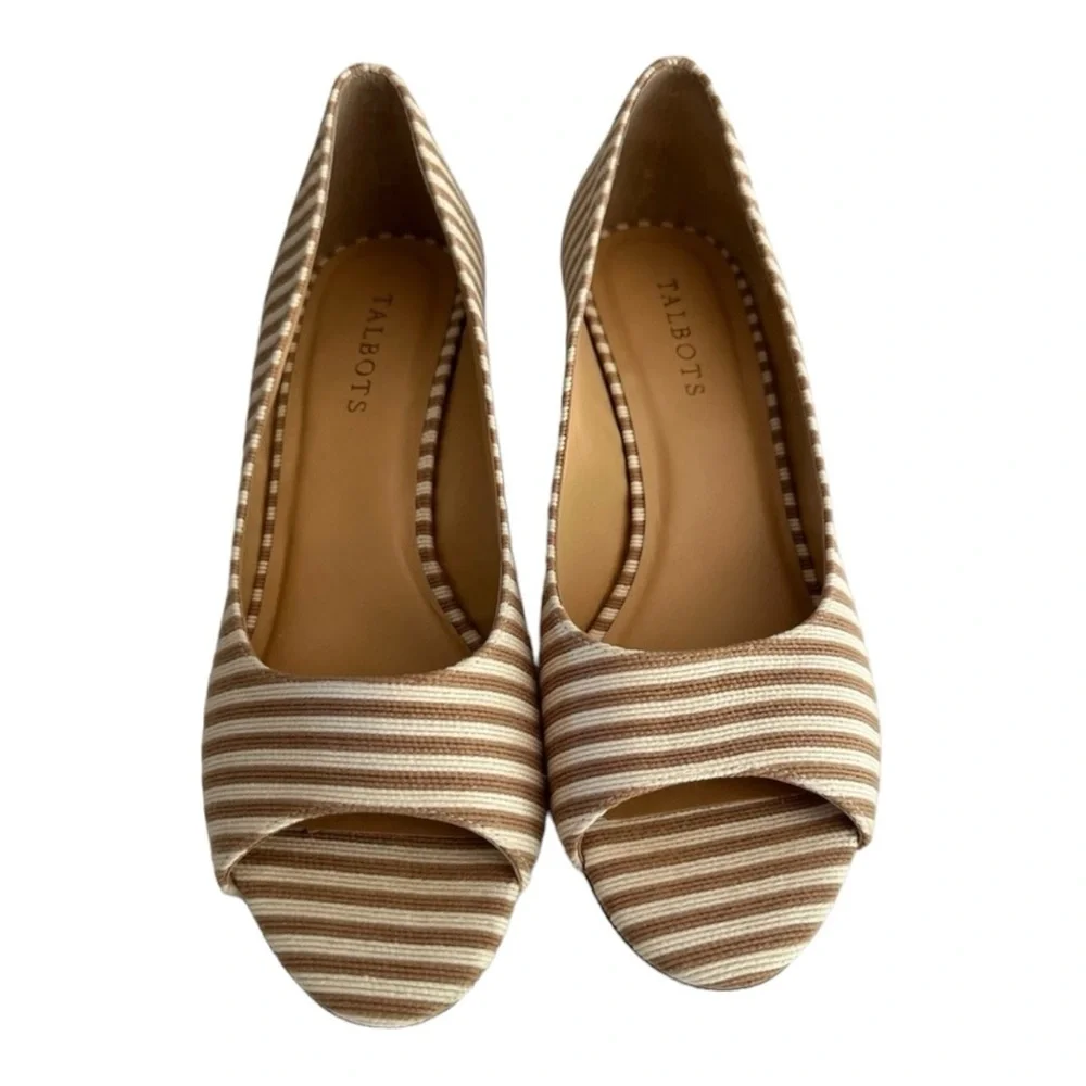 TALBOTS Royce Striped Wedge Peep Toe Sandal 9